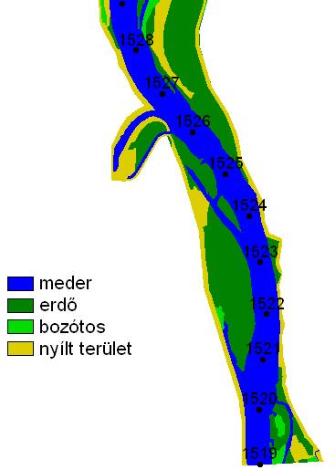 River2D software segítségével felállítottunk egy permanens, kétdimenziós hidrodinamikai modellt a kérdéses Duna-szakaszra.