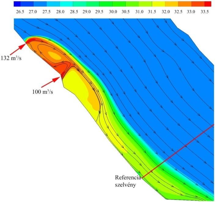 11.9.1-43. ábra: Hőcsóva, 33 C-os melegvízkibocsátás esetén 2032. évi mértékadó állapot (T Duna, max=26,38 C, Duna vízhozam = 1 500 m³/s) Paksi Atomerőmű + Paks II. együttesen 11.9.1-44.