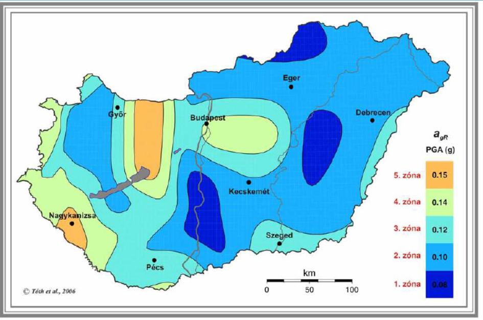 2.3. Földrengés Talajvizsgálati jelentés Nyíregyháza, Északi temető kerítés Az MSZ EN 1998-1 (EUROCODE 8) szerint a vizsgált terület a 2-es zónába sorolható.