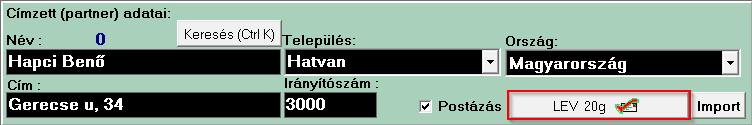 Kiválaszthatja, hogy az iktatott kimenő levelek postázásra kerüljenek-e vagy sem a Postázás jelölőnégyzet bepipálásával. Ebben az esetben megjelenik a Postai díjszabás ablakot elindító gomb.
