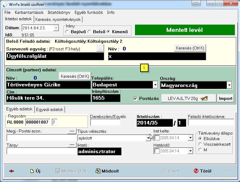Lépjen be a WinPA Postázó szoftverbe és bérmentesítse le a rögzített tételt.