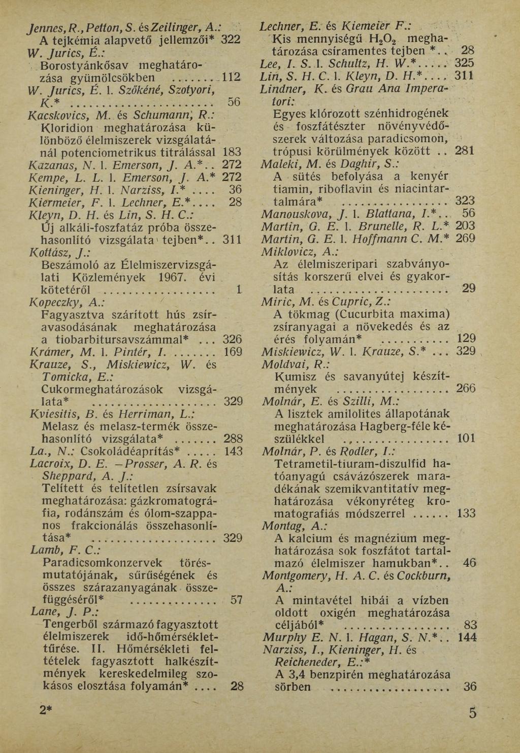 Jennes, R., Petton, S. észeilinger, A.: A tejkémia alapvető jellemzői* 322 W. Juries, É.: Borostyánkősav meghatározása gyümölcsökben...л12 W. Juries, É. 1. Szókéné, Szotyori, K *... 56 Kacskovics, M.