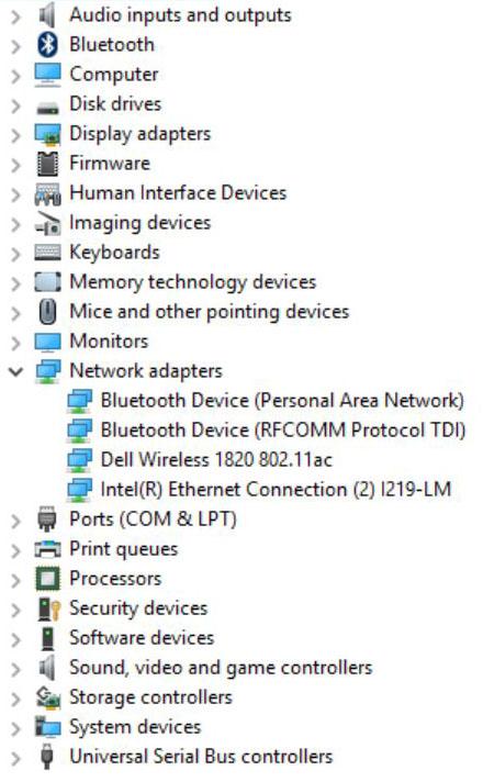 Intel Wi-Fi- és Bluetooth-illesztőprogramok Az Eszközkezelőben ellenőrizze, hogy telepítve van-e a hálózati kártya illesztőprogramja. Telepítse az illesztőprogram-frissítéseket a dell.com/support.