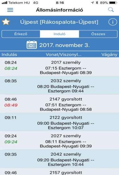 VIM Vonatinfó mobilapp Valós