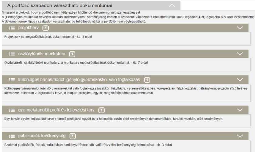 Szabadon választható dokumentumok (Ezekből legalább 2 kell, legfeljebb 5 lehet) A terjedelem sem kötelező, csak ajánlás! Ez nagyobb menet, mert külön profil is kell hozzá.