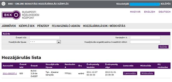 HOZZÁJÁRULÁS / LEMONDÁS Az érvényes behajtási engedéllyel