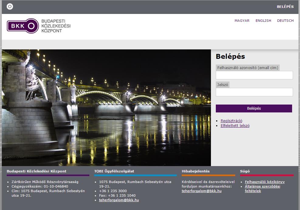 3. ONLINE FELÜLET Az alkalmazás közvetlenül a http://tobi.bkk.hu/ webcímről érhető el. 3.1.
