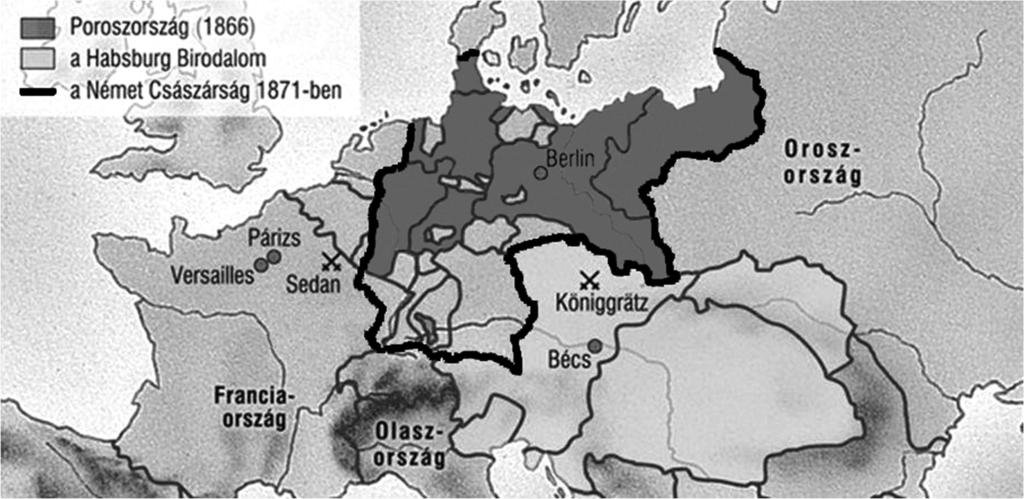 6. A feladat az egységes Németország születésével kapcsolatos. Oldja meg a feladatokat a térképvázlat és ismeretei segítségével!