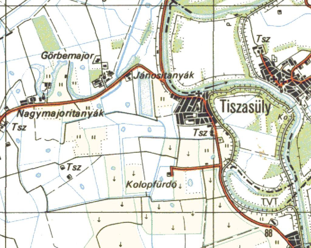 főút és az arra fűződő kisebb utcák, szabálytalan