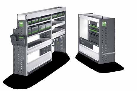 rakományrögzítő szett hevederrel jobb oldali modul Sz 1025 x Mé 440 x Ma 1000 mm n 1 alumínium polc elválasztókkal és csúszásgátló szőnyeggel n 2 fiók, csúszásgátló szőnyeggel n 1 polc, 2 kivehető