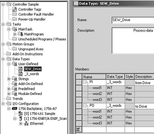 Tervezés, üzembe helyezés Tervezési példák RSLogix5000-re 5 5.5.2 MOVITRAC B készülék DFE33B / UOH11B gateway-en át 1. Állítsa be a DFE33B IP-címét (lásd "Az IP-címparaméterek beállítása" c.