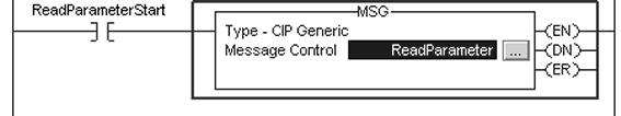 5 Tervezés, üzembe helyezés Tervezési példák RSLogix5000-re 3. Hozzon létre lépcsőt a "ReadParameter" parancs végrehajtására (lásd alábbi ábra).