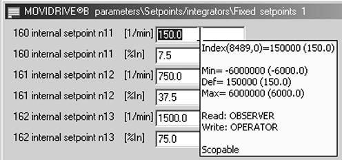 Ebben a példában a P160 internal setpoint n11 (index: 8489) paraméterből 150 1/min értéket olvastunk ki.