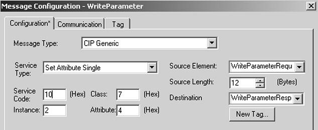 Message Control-ként válassza a "WriteParameter" taget. 11772AXX Az MSG parancsban a gombra kattintva megnyílik a "Message Configuration" ablak (lásd alábbi ábra).