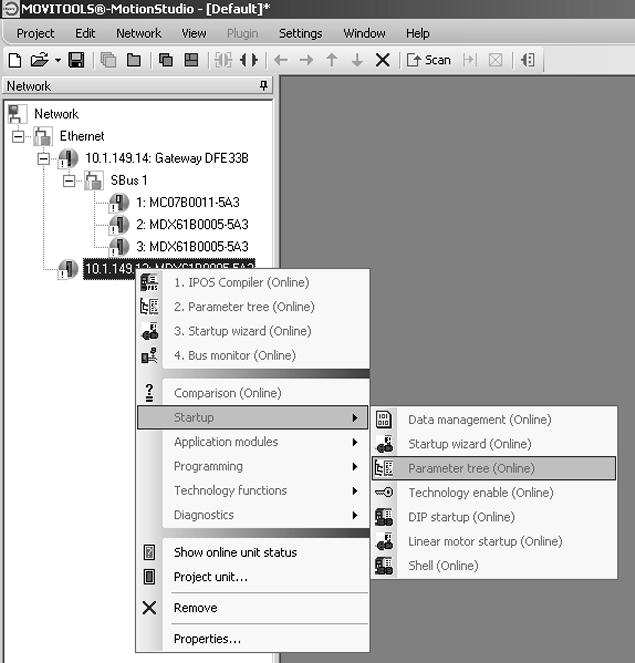 MOVITOOLS MotionStudio Ethernet-en át A készülékek konfigurálásának folyamata 8 3. lépés: A hálózat pásztázása (készülékkeresés) 4.