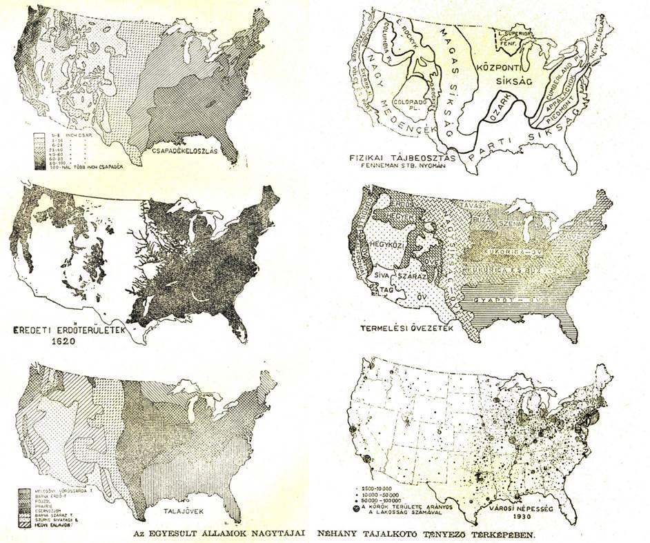 1. ábra Az USA belső földrajzi strukturálódásai Teleki szerint Forrás: Teleki Pál, 1936, II. pp. 536-537.