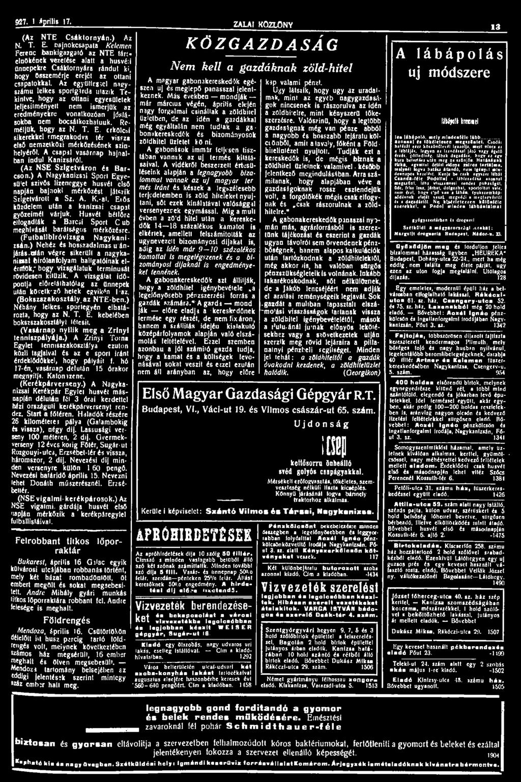 927. 1 április 17, (Az NTE Csáktornyán.) Az N. T. E.