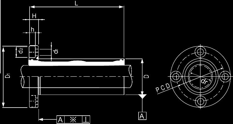LINEÁRIS TENGELY ÉS CSAPÁGY LINEAR SHAFT AND BALL BUSHING LMEF-L TÍPUS (EURÓPAI SZABVÁNY) LMEF-L TYPE (EUROPEAN SERIES) Golyó sorok Ball circuit dr D L (±,3) D1 PCD H d1xd2xh Excentrikusság