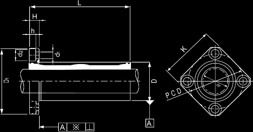 LINEÁRIS TENGELY ÉS CSAPÁGY LINEAR SHAFT AND BALL BUSHING LMEK_L TÍPUS (EURÓPAI SZABVÁNY) LMEK_L TYPE (EUROPEAN SERIES) Golyó sorok Ball circuit dr D L (±,3) D1 PCD H K d1xd2xh Excentrikusság