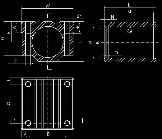 LINEÁRIS TENGELY ÉS CSAPÁGY LINEAR SHAFT AND BALL BUSHING SCTK TÍPUS SCTK TYPE Tengely Ø Shaft Ø h ±,3 W ±,3 L ±,3 G ±,2 B C ±,2 S1xe (mm) A H ±,2 M ±,2 N P F K ±,25 O J I 84.94.