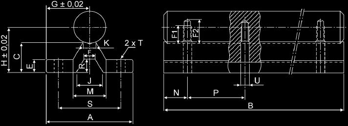TALPAS TENGELYEK ÉS CSAPÁGYAK SHAFTS WITH FEET AND BALL BUSHINGS SA TÍPUS SA TYPE Tengely Ø Shaft Ø H C E G A S J M F R K T B (max) P N F1 F2 U 84.37.