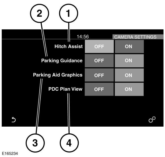 Parking Aid Graphics (Parkolóradar grafikák): Válasszon az OFF (KI) vagy az ON (BE) lehetőségek közül. 4.