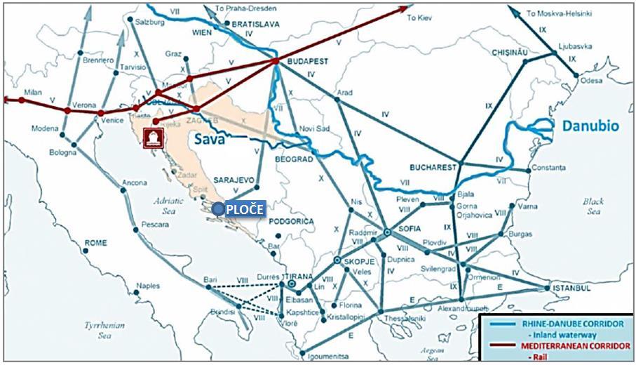 95 ábra: A Pločei Kikötő elhelyezkedése és összeköttetései (forrás: NPM) Habár a Pločei Kikötő horvát kikötő, kiemelten fontos a szomszédos Bosznia-Hercegovina gazdaságának.