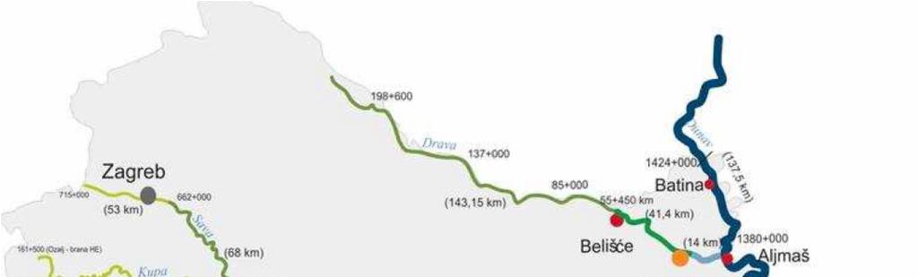 112 ábra: A belső hajóutak osztályozása, javasolt Duna- Száva csatorna (Forrás: MTSI) A Száva és a Duna közötti csatorna 61,4 kilométer hosszú lenne. A csatorna Vukovártól indulna (km 1.