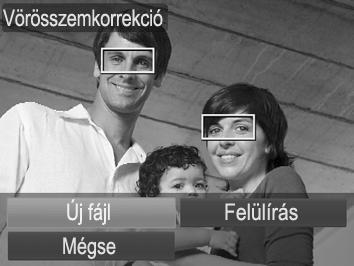 A vörösszemhatás korrekciója A vörösszemhatást tartalmazó képek automatikusan korrigálhatók, és új fájlként menthetők. Válassza a [Vörösszemkorrekció] funkciót.