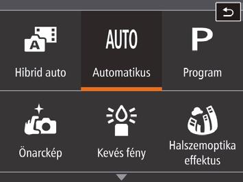 Automatikus üzemhibrid auto üzem Kényelmes üzem az egyszerű fényképezéshez, több beállítási lehetőséggel Felvételkészítés a fényképezőgép által meghatározott beállításokkal A témáknak leginkább