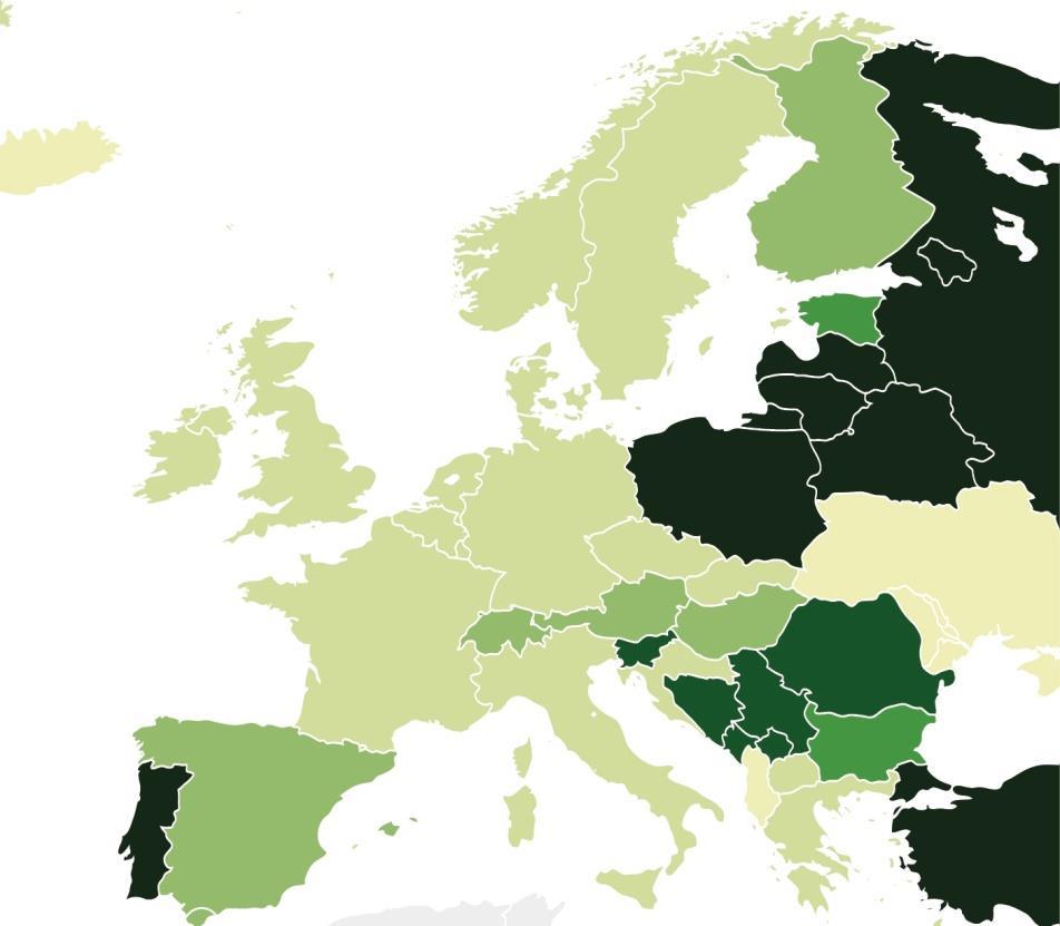 Hozzávetőlegesen 53 millió diabéteszes van Európában A diabétesz prevalenciája* (20-79 évesek között) Európában, 2011 Az