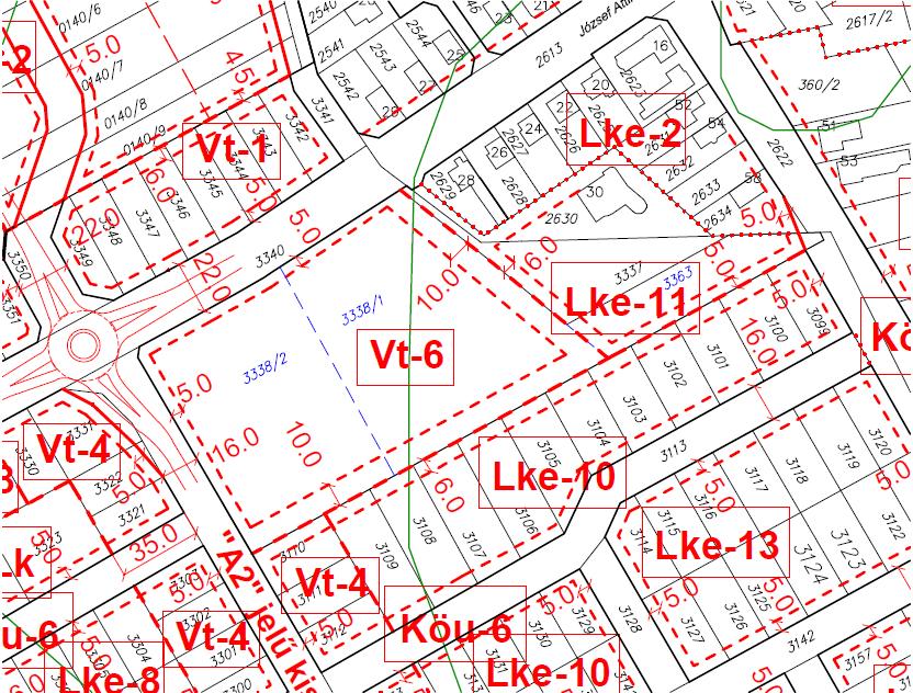 1.2 Kivonat a módosított belterületi szabályozási tervlapból ma= ~1:3000 Jelen tervmódosítási javaslat szerinti - belterületbe vonás, telekalakítás és építési határvonal korrekciójával