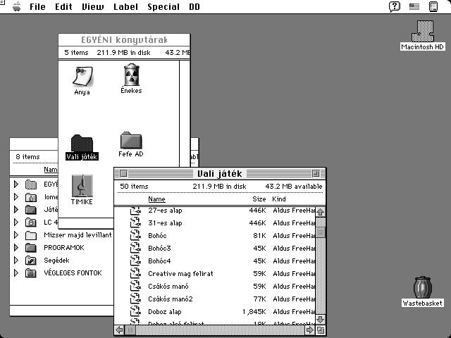 43. ábra Macintosh képernyô az operációs rendszer ablakaival Az IBM és klónjai MS DOS operációs rendszere ehhez képest ôskövület.