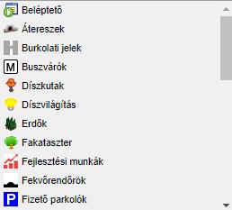 A betöltést követően a réteglistában (2) bal oldalt M=1:5000-es (1) lépték alatt megjelenik a Burkolati jelek fóliacsoport.