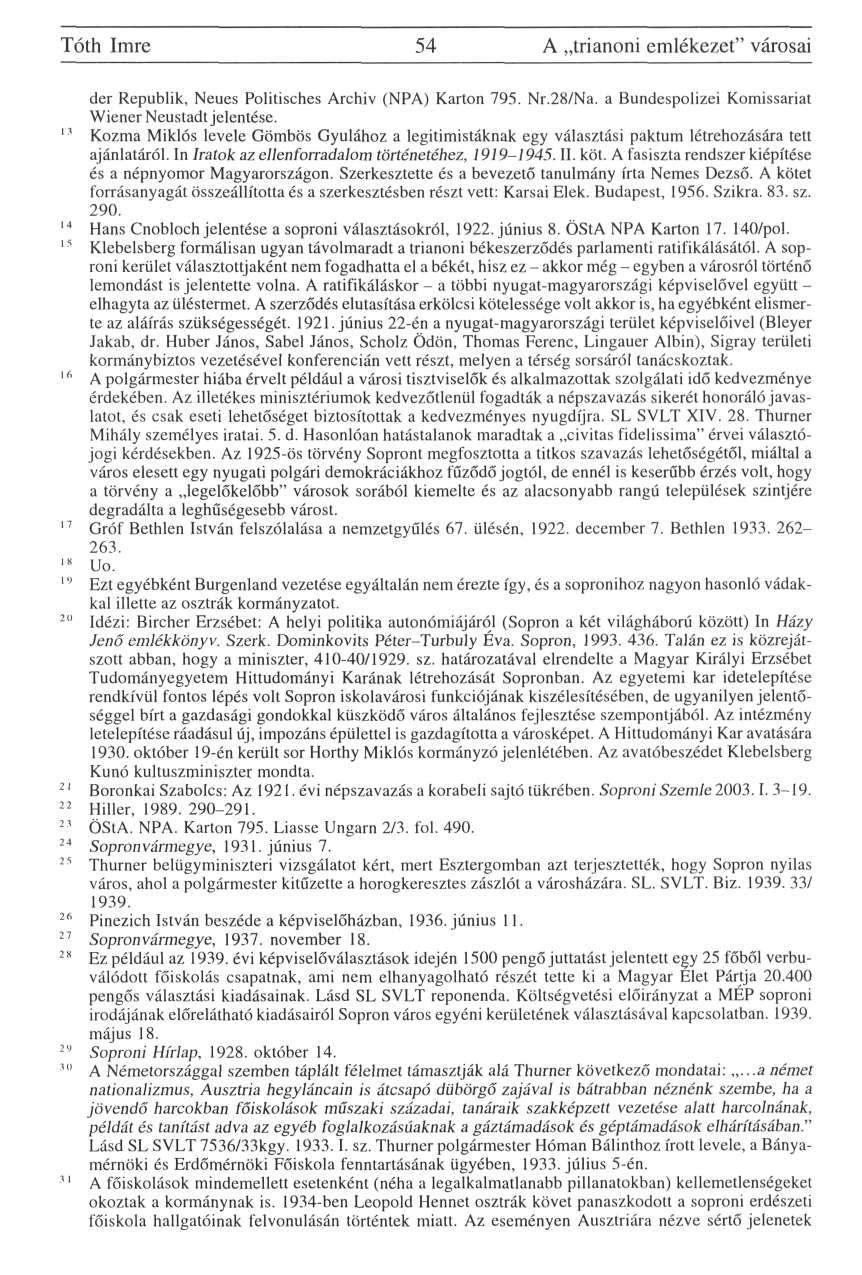 Tóth Imre 54 A trianoni emlékezet" városai der Republik, Neues Politisches Archiv (NPA) Karton 795. Nr.28/Na. a Bundespolizei Komissariat Wiener Neustadt jelentése.