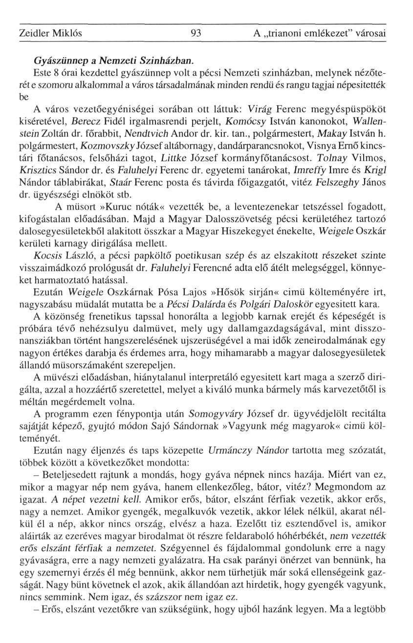 Zeidler Miklós 93 A trianoni emlékezet" városai Gyászünnep a Nemzeti Színházban.