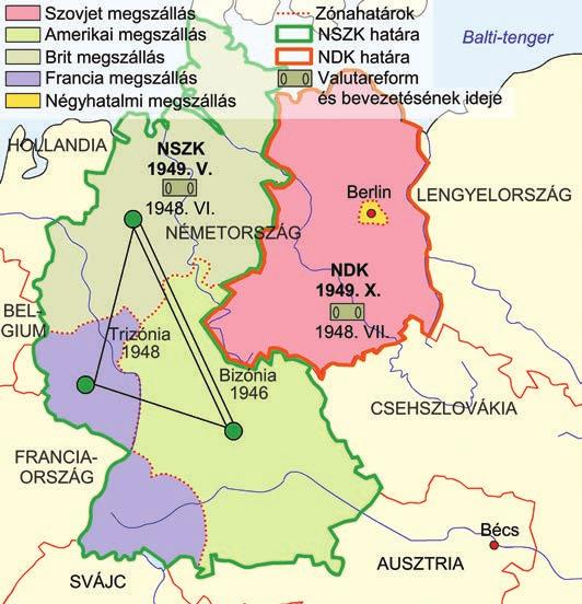 A KÉT NÉMET ÁLLAM A német békeszerződés megkötése elmaradt, s a két német állam az egymással szemben álló hatalmi blokkok részévé vált.