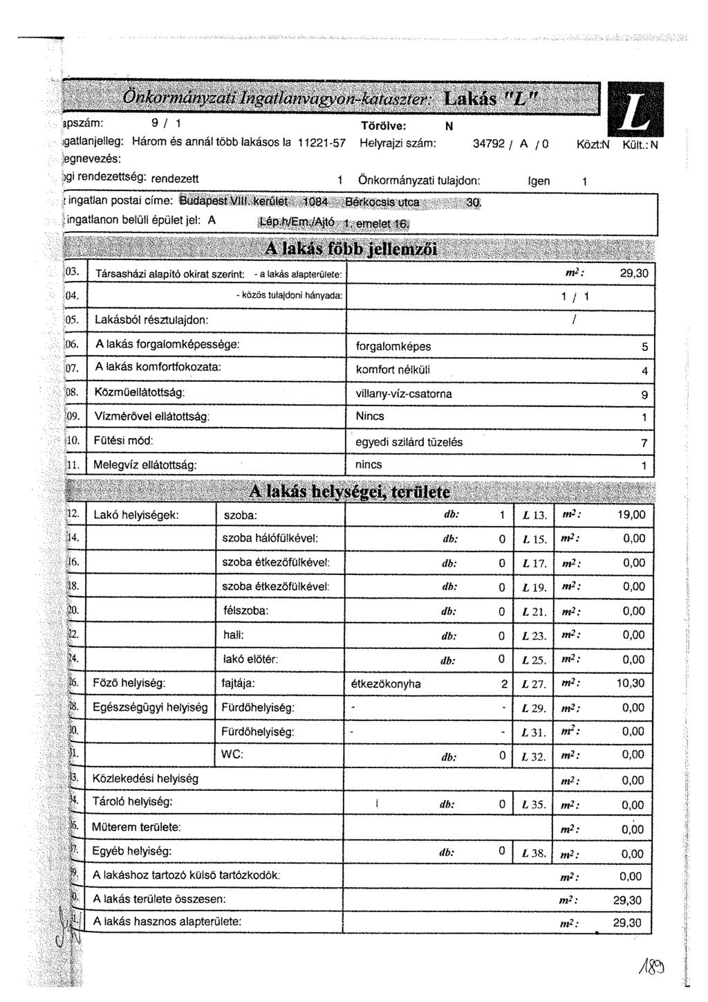 Önkannánvzati Itiqatltmvagxon-Kaiaszw/* Lakás "L if apszám: 9 / 1 Törölve: N gatlanjeileg: Három és annál több lakásos la 11221-57 Helyrajzi szám: 34792/ A /0 Megnevezés: jgi rendezettség: rendezett
