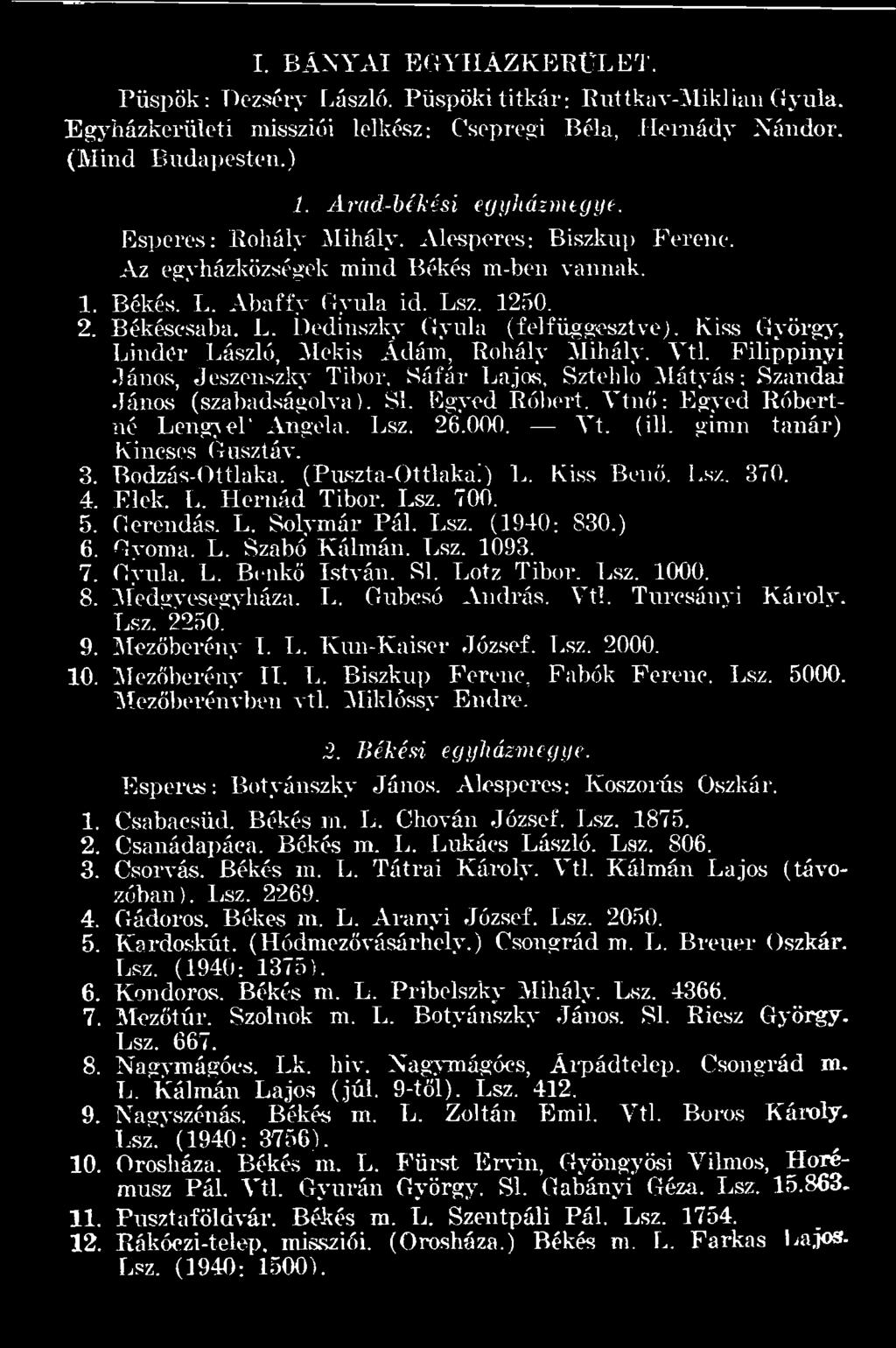 L. Solymár Pál. Lsz. (1940: 830.) 6. Gyoma. L. Szabó Kálmán. Lsz. 1093. 7. Gyula. L. Benkő István. SÍ. Lotz Tibor. Lsz. 1000. 8. Medgyesegyháza. L. Gubcsó András. Vtl. Turcsányi Károly. Lsz. 2250'.