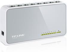TL-SF1008D TPLink SF1008D 8 portos 10/100Mb switch, csatlakozók: DC bemenet, 8 db Ethernet RJ45 (10/100 Mbit), hűtés nélküli, halk működés, külső tápegység, auto MDI / MDIX technológia, méret: 140 x