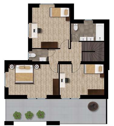 szoba 13,4 m2 előtér 4,7 m2 lépcső 2 m2 fürdőszoba 5,7 m2 WC 1,9 m2