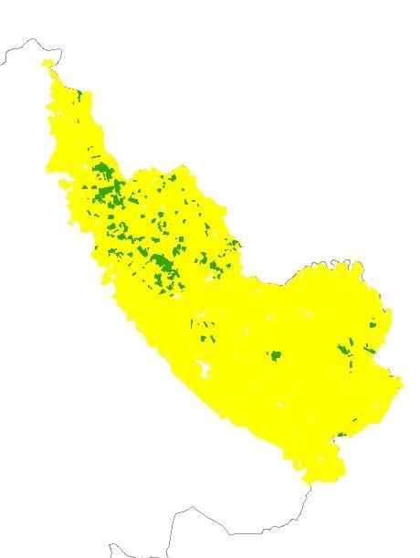 Az MTÉT területek (sárga), s a BC2 célprogram által érintett területek (zöld) eloszlása A