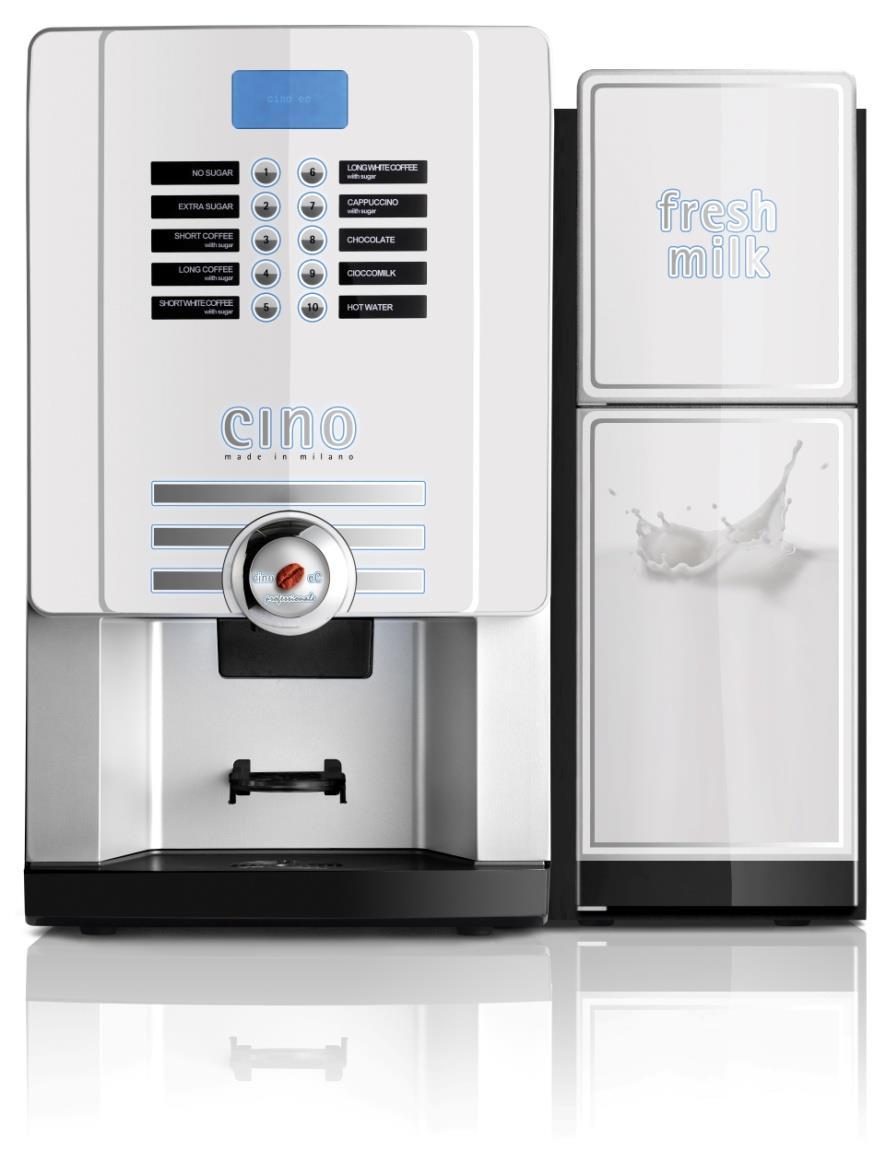 OFFICE COFFEE SERVICE CAFÉ CINO EC friss tej opcióval Professzionális kávéautomata csúcsminőségű presszókávé Kávébab tartályok száma: 1 Instant tartályok száma: 2 Választási lehetőségek: 8 Forró víz