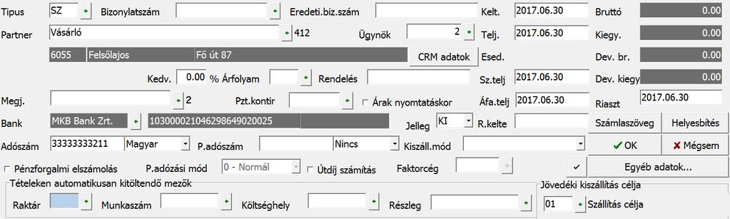 Szállítólevél készítése A Számlázás/Számlakészítés menüpontban tudunk rögzíteni szállítólevelet, úgy hogy a Típus mezőbe kiválaszthatjuk a szállítólevél számlatípust.
