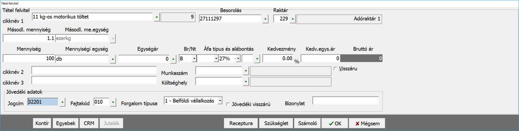 legfontosabb adatait (besorolás, raktár, mennyiség) ezeket a program felkínálja.