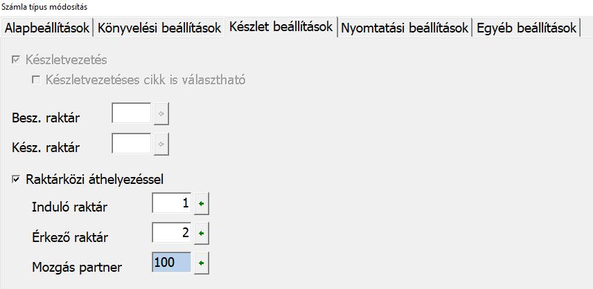 A program ebben az esetben az adott szállítólevél vagy számlatípusba kiállított bizonylat esetén raktárközi mozgást generál a két raktár között ha a partner jellege