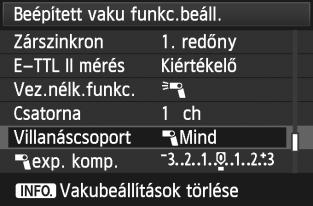 A [Villanáscsoport] opciónál válassza i az [1Mind] beállítást, majd nyomja meg a <0> gombot. Készítse el a épet.