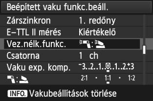 Vezeté nélüli vau használatan Teljesen automatius fényépezés egy ülső Speedlite vauval és a beépített vauval Ez a rész az egy ülső Speedlite vauval és a beépített vauval történő, teljesen automatius