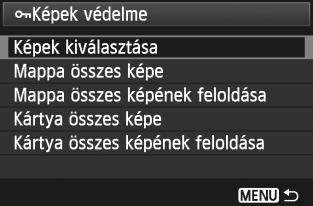 K Képe védelme A épe védelmére szolgáló funció megaadályozza a épe véletlen törlését. Képvédelem 1 2 Válassza a [Képe védelme] lehetőséget.