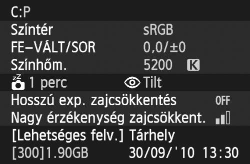 A <X> jel nem távolítható el mindhárom megjelenítési opcióból. A [Kamerabeállításo megjelen.] minden nyelv esetében angol nyelven jeleni meg.